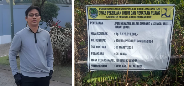 Pekerjaan Peningkatan Jalan Simpang 4 Sungai Ibul – Babat Kab. Pali Ta. 2024 Diduga Bermasalah Aktifis GERMASI Minta BPK RI Perwakilan Sumsel Lakukan Audit